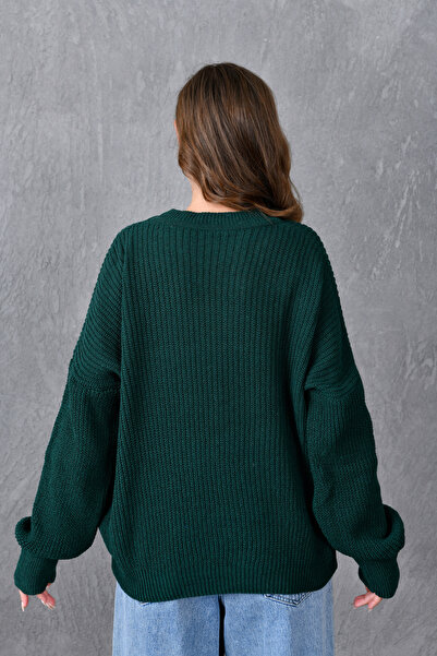 vuvutasarım Γυναικείο Modest Off Shoulder Μακρυμάνικο Crew Λαιμόκοψη Σμαραγδένιο Πράσινο Πλεκτό Πουλόβερ Hijab 1400