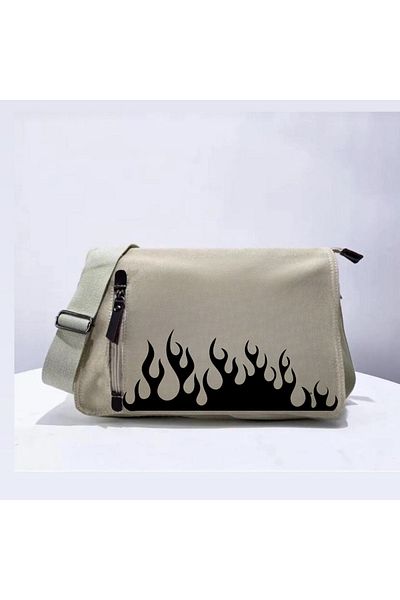 Touz Moda Geantă Messenger unisex bej cu imprimeu Flame
