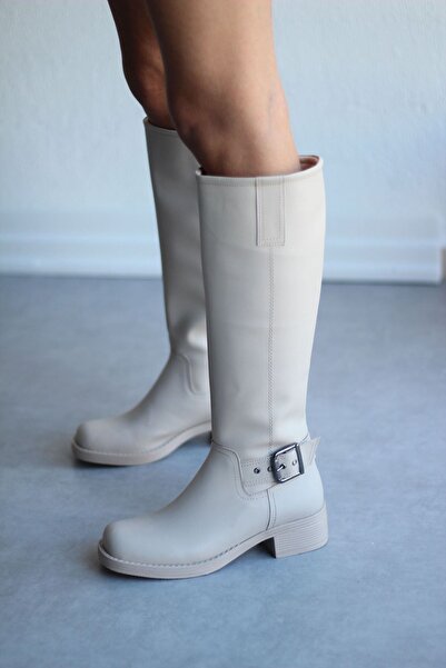 Mida Shoes Alba Tokalı Ten Deri Kadın Çizme