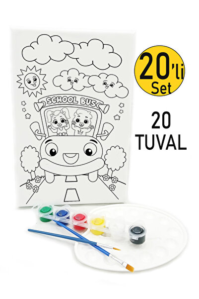 lilafil 20'li Minik Ressam Seti - 20 x 30 cm Önçizimli Tuval, 2 Adet Fırça, P...