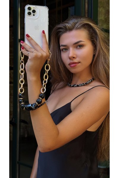 Cherry Carter iPhone 15 Compatible Stone Detailed Phone Case - Stone Detailed Phone Strap - Design Case