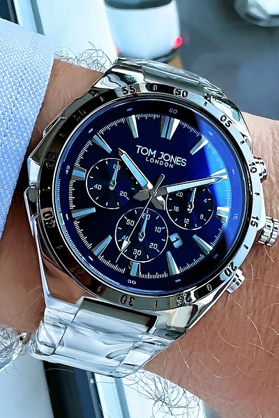 Tom Jones Original Men's Wristwatch Waterproof Silver Color Steel Cord Gift Wristband Gtje2098C1