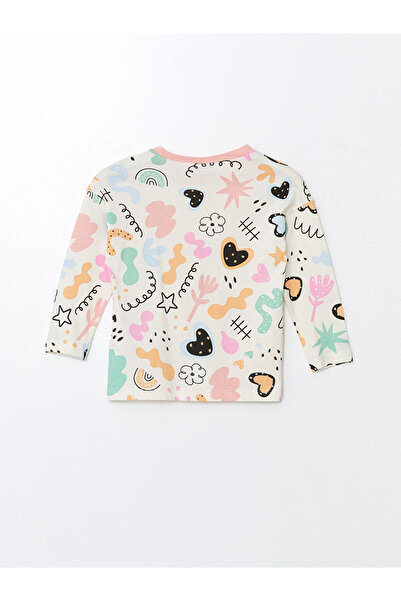 LC Waikiki Ecru Crew Neck Printed Long Sleeve Girls' Pajamas Set