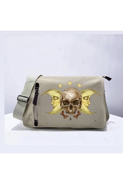 Aesthia MINGALONDON Skull And Moon Geantă Messenger unisex bej