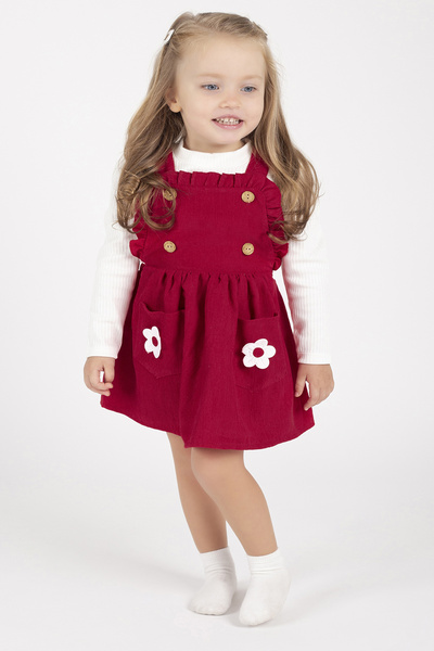 Melekpare Floral Print Velvet Strap Dress for Baby Girl - Set of 2 with Long Sleeves and Badi