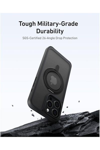 Anker MagSafe Phone Case for iPhone 16 Pro Max Case, Anti-Slip & Drop-Proof, 360° Ring Stand, Black