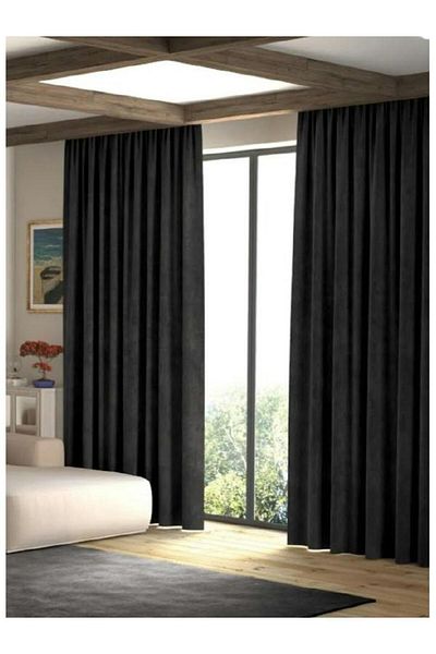 Karesi Black Plain Extrafor Gathered Island Background Curtain