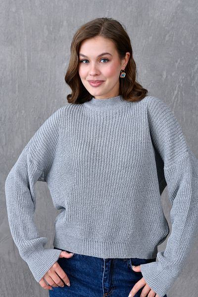 vuvutasarım Women's Modest Off Shoulder Long Sleeve Crew Neck Gray Knitwear Hijab Sweater 1400