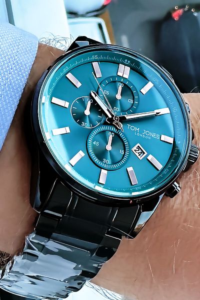 Tom Jones Men's Watch with Calendar 3 Atm Waterproof Steel Band Bracelet Gift Gtje2058C3