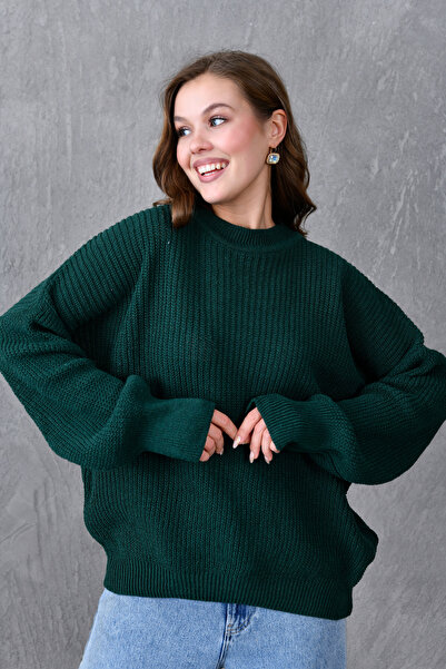 vuvutasarım Γυναικείο Modest Off Shoulder Μακρυμάνικο Crew Λαιμόκοψη Σμαραγδένιο Πράσινο Πλεκτό Πουλόβερ Hijab 1400