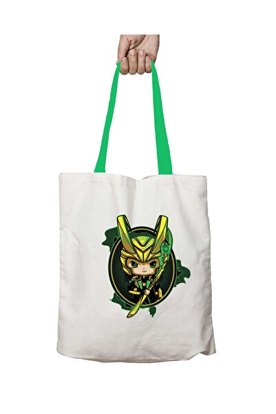 ART HEDİYE حقيبة كتف Asgard Portrait Loki Avengers قابلة للغسل بمقبض أخضر