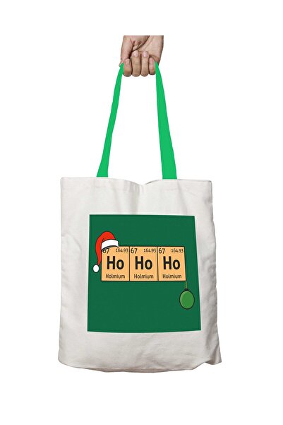 ART HEDİYE مقبض أخضر للعام الجديد HO HO HO حقيبة كتف قابلة للغسل بمسطرة دورية