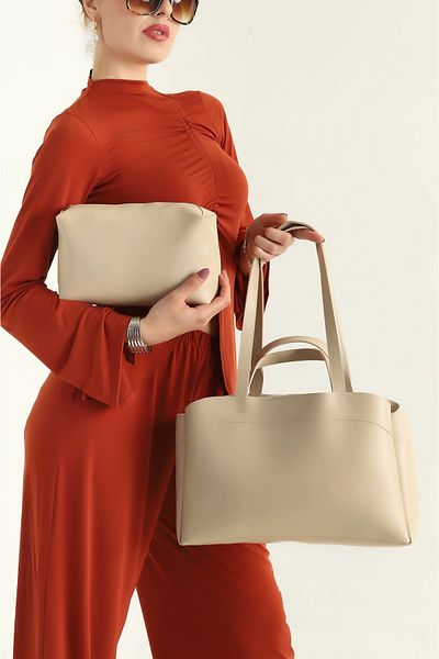 ARTON Beige Oval Puppy Makeup Bag Hand and Shoulder Bag with Magnet Snap Closure