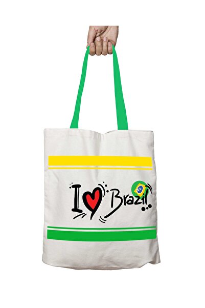 ART HEDİYE حقيبة كتف I Love Brazilian قابلة للغسل بمقبض أخضر