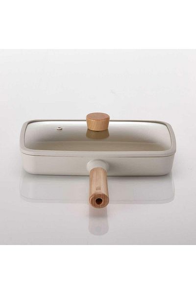 NEOFLAM Fika Rectangular 29 cm Beige Pan with Glass Lid