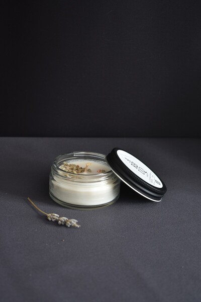 ARBUQ Concept Siyah Kapaklı Küçük Cam Kavanoz Mum 50ml Lavanta Kokulu Uçucu Y...