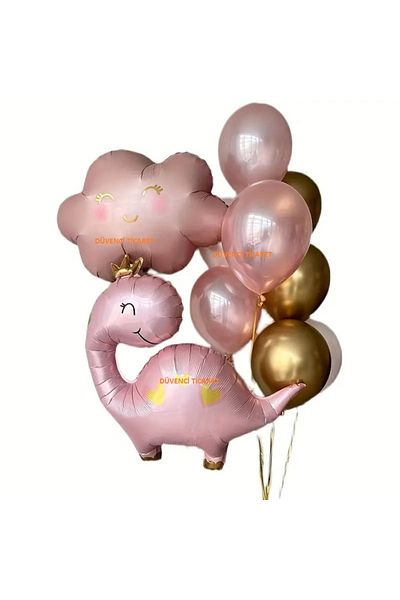 DÜVENCİ TİCARET Pink Dinosaur Cloud Foiled Ballon Set