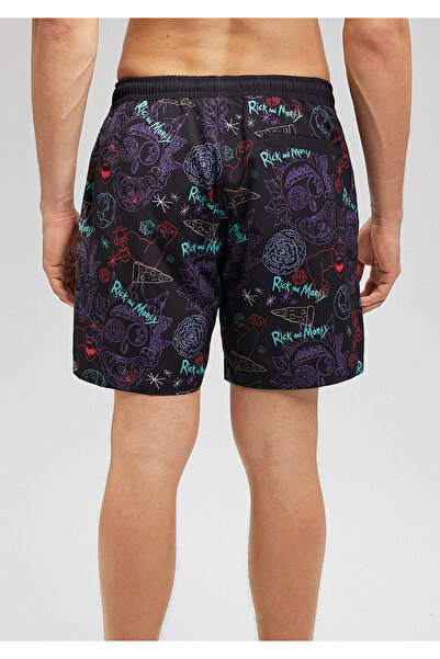 Mavi Rick And Morty Baskılı Siyah Deniz Şortu 0910911-70723