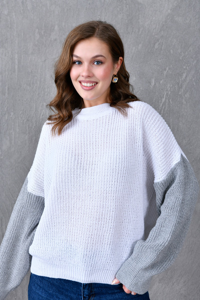 WOMAN VISION Pulover pentru femei, cu mâneci largi, cu gât rotund, gri, cu mâ...