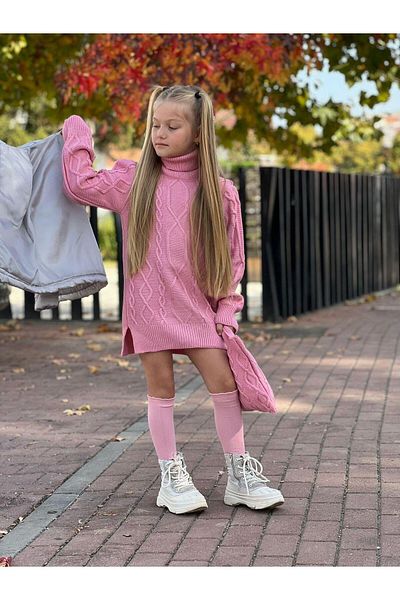 KOKOŞ BEBEK Girl's Knitwear Dress with Bag Gift