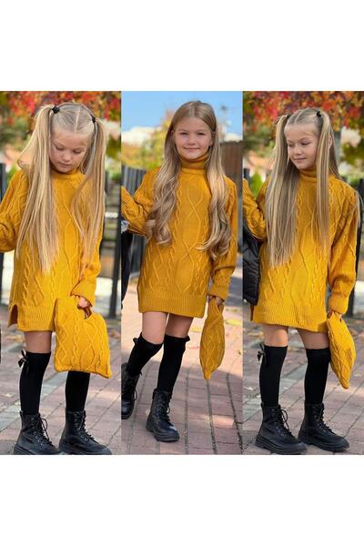 KOKOŞ BEBEK Çanta Hediyeli Triko Elbise | 2/4 Yaş Arası