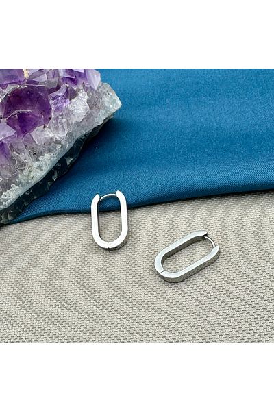 Opia Takı & Aksesuar Steel Ellipse Hoop Earrings