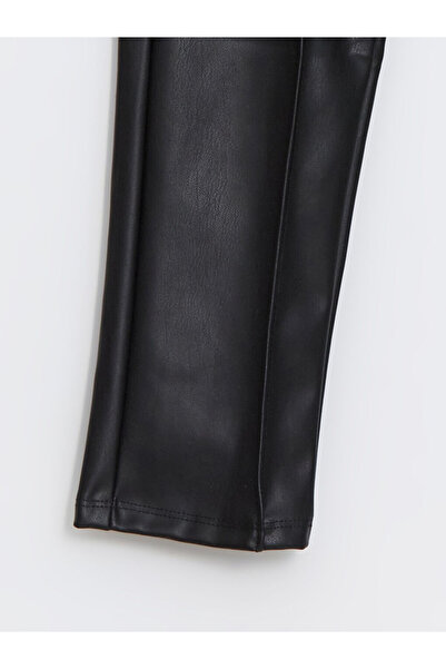 LC Waikiki Black Elastic Waist Leather Look Girls' Leggings