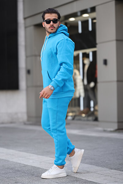 ruNadeS Men's Raised Comfortable Fit Elastic Leg Kangaroo Pocket Tracksuit Set - Casual
