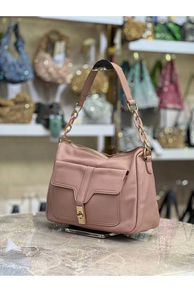 OUEEN ELİZABETH Women's Shoulder Bag with Soft Cunny Leather Front Pocket Detail