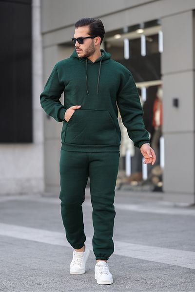 ruNadeS Men's Raised Comfortable Fit Elastic Leg Kangaroo Pocket Tracksuit Set - Casual