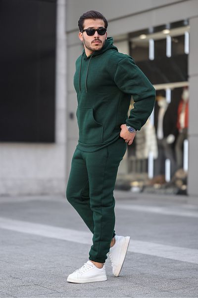 ruNadeS Men's Raised Comfortable Fit Elastic Leg Kangaroo Pocket Tracksuit Set - Casual