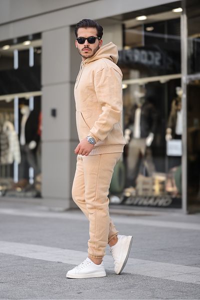 ruNadeS Men's Raised Comfortable Fit Elastic Leg Kangaroo Pocket Tracksuit Set - Casual