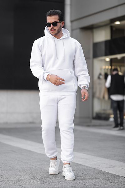 ruNadeS Men's Raised Comfortable Fit Elastic Leg Kangaroo Pocket Tracksuit Set - Casual
