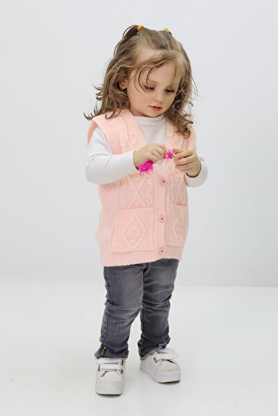 Cloudy Kids Kız Bebek Düğmeli Triko Hırka&Yelek