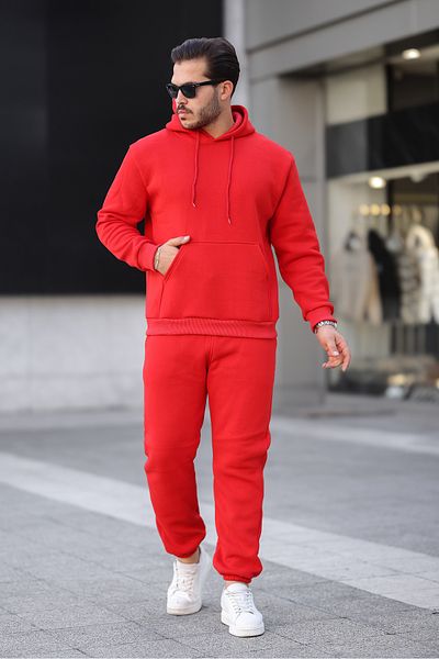 ruNadeS Men's Raised Comfortable Fit Elastic Leg Kangaroo Pocket Tracksuit Set - Casual