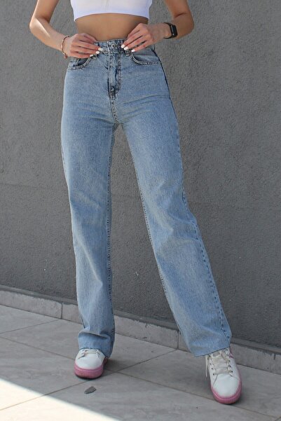 Bella denim Svetloplave snježne Visok struk Palazzo Široke nogavice Jean žens...