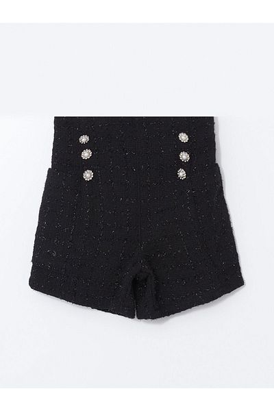 LC Waikiki Lcw Kids Black Elastic Waist Tweed Girls' Shorts