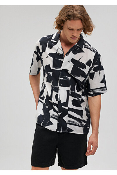 Mavi Baskılı Siyah Gömlek Loose Fit / Bol Rahat Kesim 0210824-900
