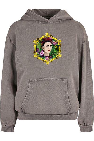 Merchcode Ladies Frida Kahlo - Frame Three Acid Washed Oversized Hoody