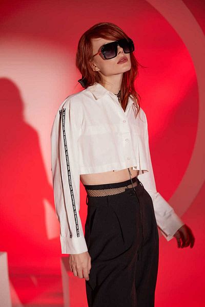 Clothing palette CROP POPLIN SHIRT WITH TEXT DETAIL