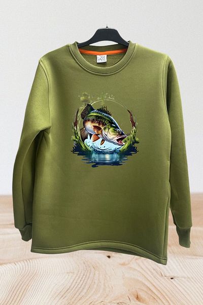 WİDİ Φούτερ Hunting Fisging Perch Fishing με στάμπα κανονικής εφαρμογής 100% βαμβακερό φούτερ με λαιμόκοψη