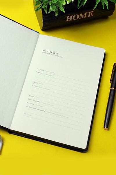 inkglo Undated Agenda Black Hard Cover Lined Planner Notebook 13X21Cm with Elastic