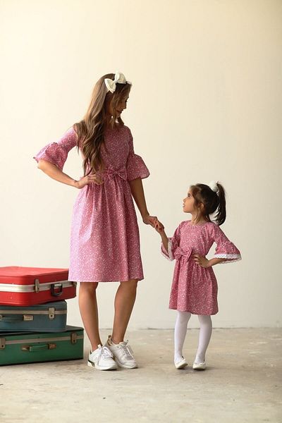 KÜÇÜĞÜM BUTİK Pink Poplin Gathered Waist Mother and Daughter Combination (MOTHER AND KIDS BE ADDED IN SEPARATE BASKET)