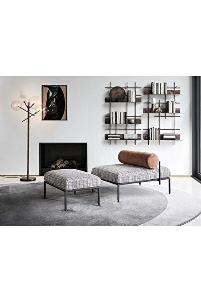 SCY Persae 2'li Metal Ayak Dekoratif Puf Bench Silindir Yastıklı Oturma Bankı...