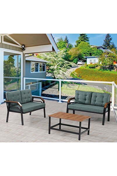 UFUK HOME Kavacık 2 2 Sehpa Bahçe Mobilyası, Balkon Çay Seti, Bahçe Koltuk Ta...