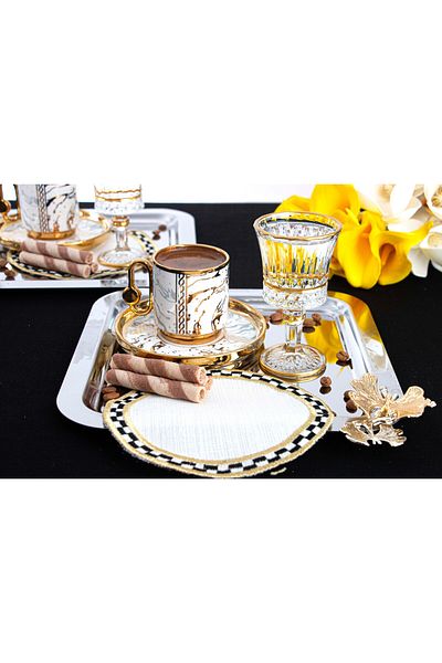 PLT Design Set de 6 Șervețele Rotunde din Lână Maro pentru Prezentare - Servetelă de lux pentru petrecere de cocktail laterală
