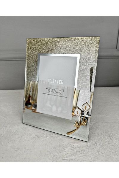 PEKİBU Glitter Flower Patterned Mirrored 10X15 cm Gold Bag