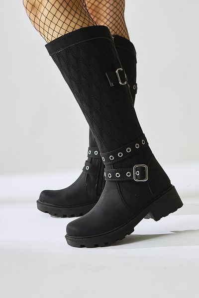 Limoya Γυναικείες μπότες Carma Black Belt με λεπτομέρεια καπιτονέ ραφής
