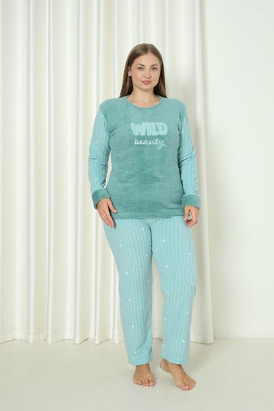 Wordex Fawn 3500 Plush Welsoft Fleece Winter Embroidered Large Size Women's Pajamas Set