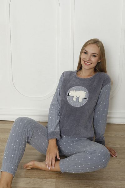 Wordex Σετ γυναικείες πιτζάμες Fawn 3312 βελούδινο Welsoft Fleece Winter Soft Sleeping Bear